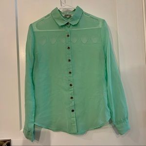 Sea foam Green Chiffon Heart Cut-out Top